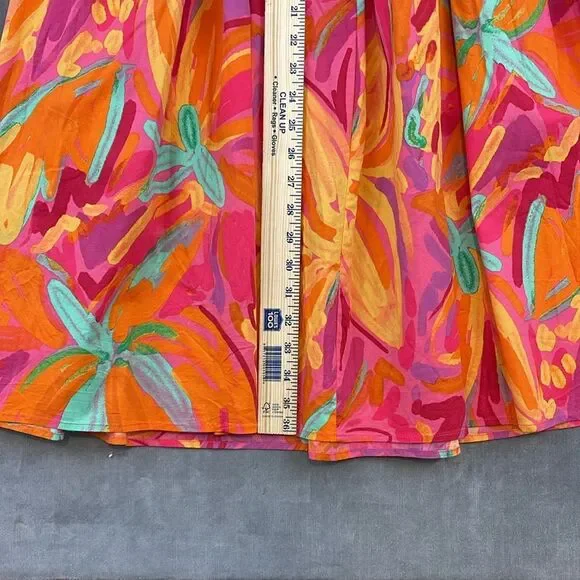 Crystal Sky Brush Pink Floral Tiered Puff Short Sleeve Cotton Midi Dress Size M - Picture 9 of 11